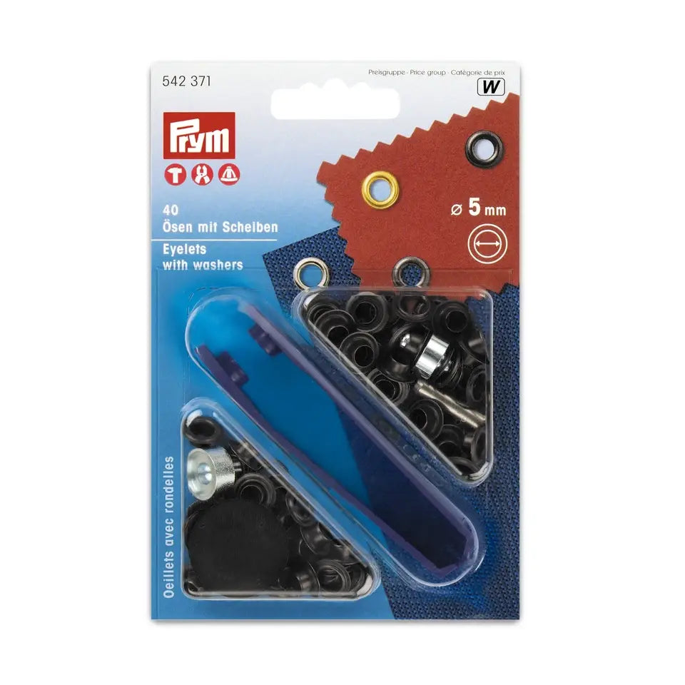 Prym Eyelets, with washers and tool - 5mm black