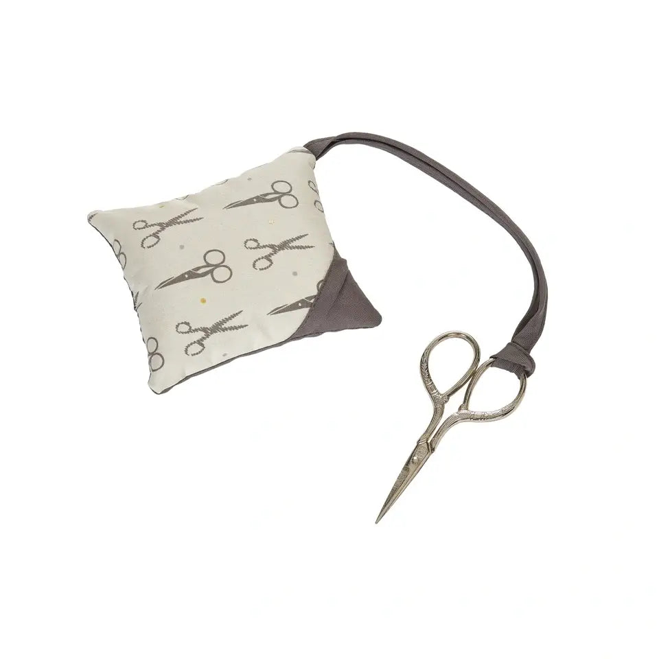 Pin cushion with scissors motif Scissors
