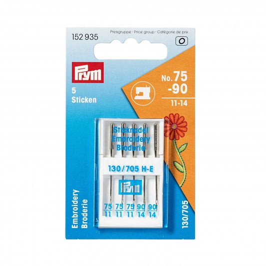 Prym Embroidery sewing machine needles, 75 and 90