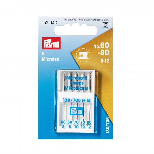 Prym Microtex sewing machine needles, 130/705, 60-80