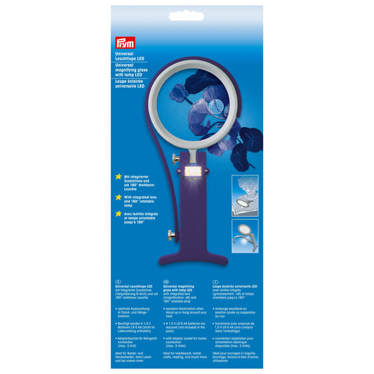 Universal magnifying glass with LED light