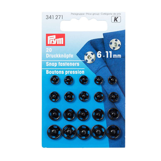 Prym Snap fasteners (Black) - 6mm - 11mm multi pack