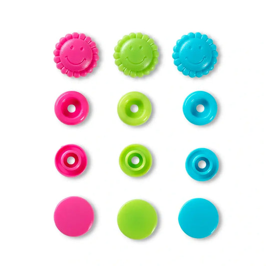 Colour snap fastener, Prym Love, flower, 13.6mm, turquoise/green/pink