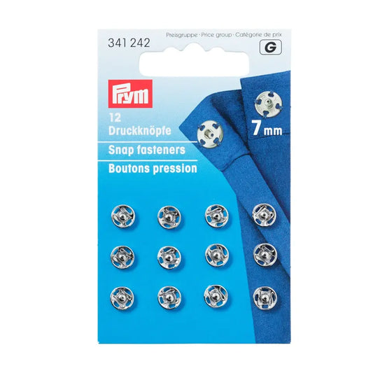 Sew on Snap fasteners 7mm, silver